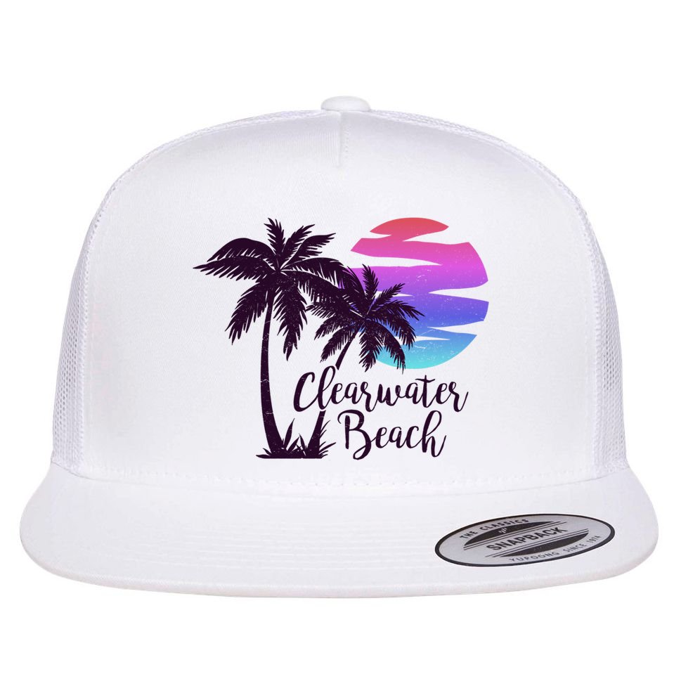 Clearwater Beach Trip Vacation Spring Break Sunset Graphic Gift Flat Bill Trucker Hat