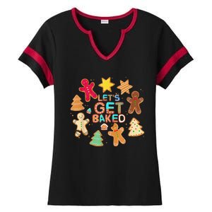 Cookie Baking Team Christmas Gingerbread Xmas Lets Get Baked Ladies Halftime Notch Neck Tee