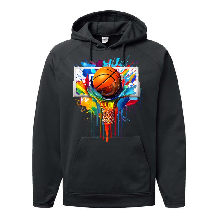 Colorful Basketball Tie Dye Color Splash Hoop Net Slam Dunk Performance Fleece Hoodie