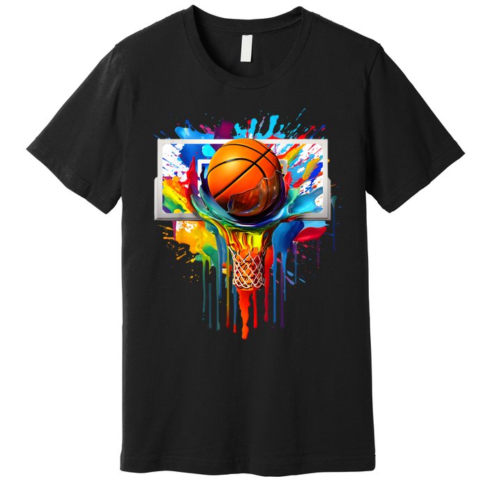 Colorful Basketball Tie Dye Color Splash Hoop Net Slam Dunk Premium T-Shirt