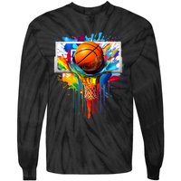 Colorful Basketball Tie Dye Color Splash Hoop Net Slam Dunk Tie-Dye Long Sleeve Shirt