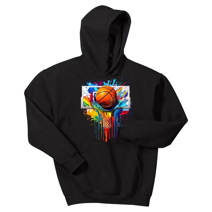 Colorful Basketball Tie Dye Color Splash Hoop Net Slam Dunk Kids Hoodie