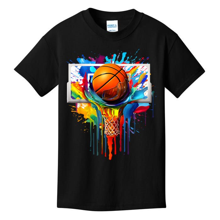 Colorful Basketball Tie Dye Color Splash Hoop Net Slam Dunk Kids T-Shirt