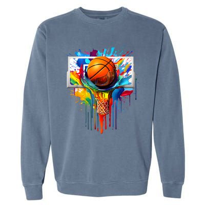 Colorful Basketball Tie Dye Color Splash Hoop Net Slam Dunk Garment-Dyed Sweatshirt