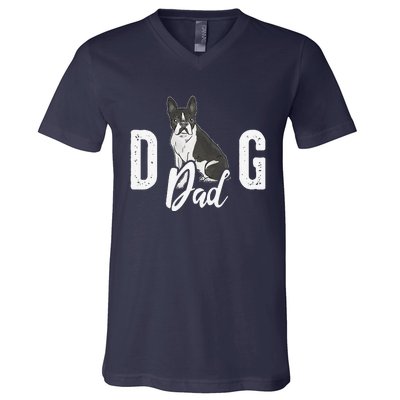 Cute Boston Terrier Pet Owner Vintage Dog Dad Fathers Day V-Neck T-Shirt