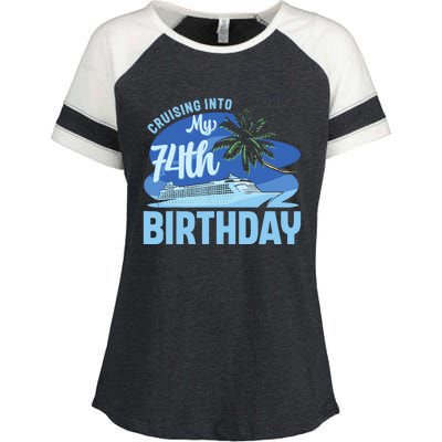 Cruise Boat Trip Vacation Cruising Into My 74th Birthday Enza Ladies Jersey Colorblock Tee