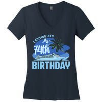 Cruise Boat Trip Vacation Cruising Into My 74th Birthday Women's V-Neck T-Shirt