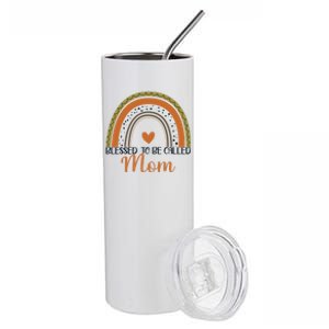 Cute Blessed To Be Called Mom Boho Rainbow Mom Grandma Gift Stainless Steel Tumbler