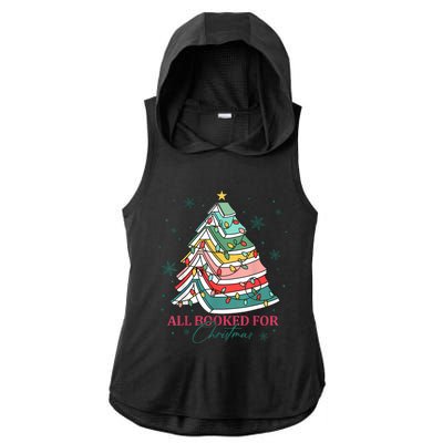 Christmas Book Tree Retro All Booked For Christmas Women Ladies PosiCharge Tri-Blend Wicking Draft Hoodie Tank