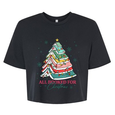 Christmas Book Tree Retro All Booked For Christmas Women Bella+Canvas Jersey Crop Tee