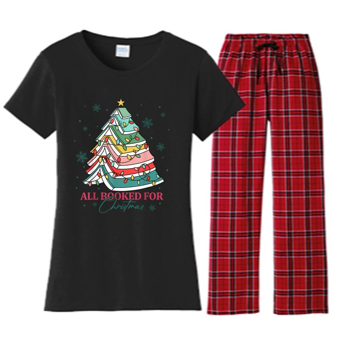 Christmas Book Tree Retro All Booked For Christmas Women Women's Flannel Pajama Set