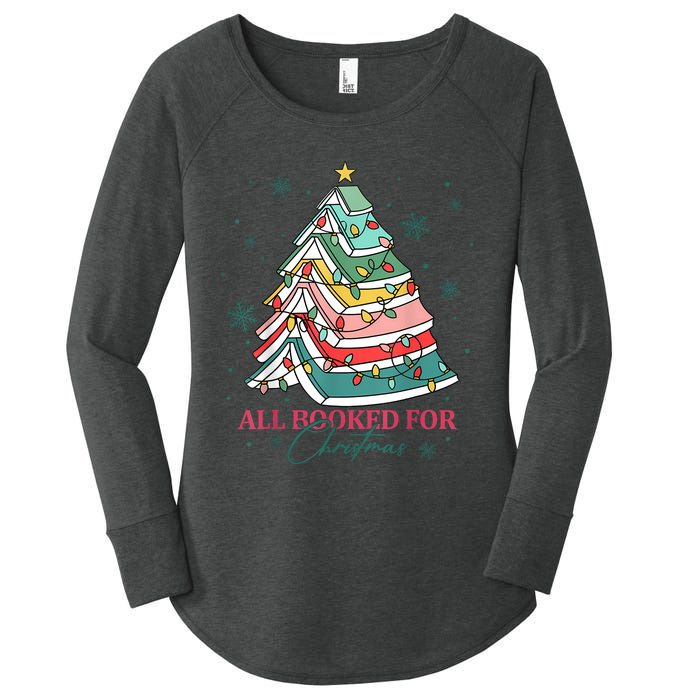 Christmas Book Tree Retro All Booked For Christmas Women Women's Perfect Tri Tunic Long Sleeve Shirt