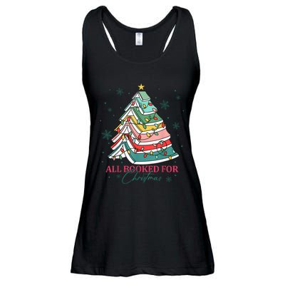 Christmas Book Tree Retro All Booked For Christmas Women Ladies Essential Flowy Tank