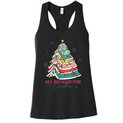 Christmas Book Tree Retro All Booked For Christmas Women Women's Racerback Tank