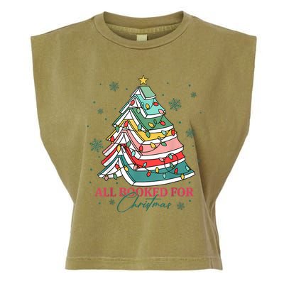 Christmas Book Tree Retro All Booked For Christmas Women Garment-Dyed Women's Muscle Tee