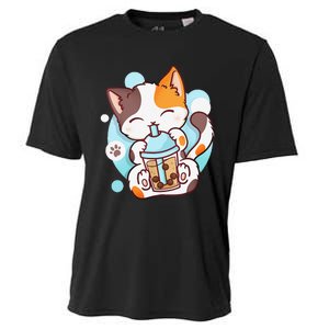 Cat Boba Tea Bubble Tea Anime Kawaii Neko Cooling Performance Crew T-Shirt