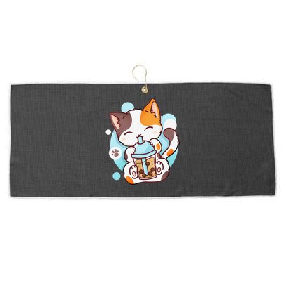 Cat Boba Tea Bubble Tea Anime Kawaii Neko Large Microfiber Waffle Golf Towel