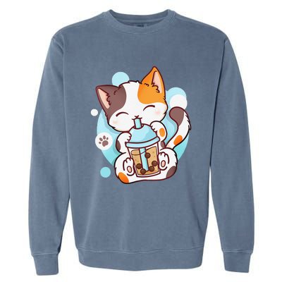 Cat Boba Tea Bubble Tea Anime Kawaii Neko Garment-Dyed Sweatshirt