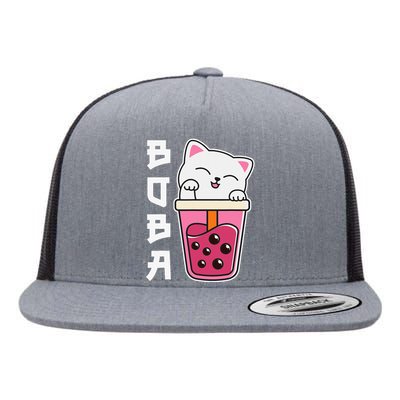 Cat Boba Tea Bubble Tea Anime Kawaii Flat Bill Trucker Hat