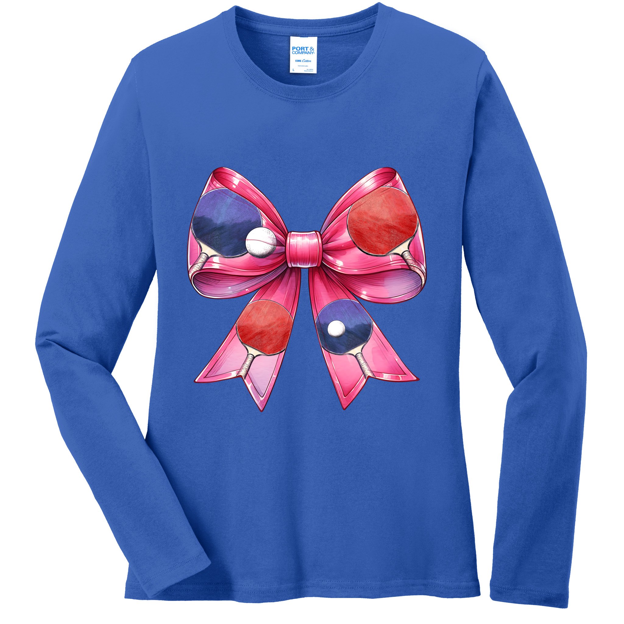 Coquette Bow Table Tennis Ping Pong Mothers Day Ribbon Mom Gift Ladies Long Sleeve Shirt