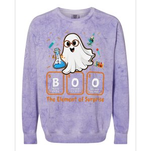 Chemistry Boo The Element Of Surprise Funny Periodic Table Gift Colorblast Crewneck Sweatshirt