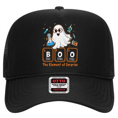 Chemistry Boo The Element Of Surprise Funny Periodic Table Gift High Crown Mesh Back Trucker Hat