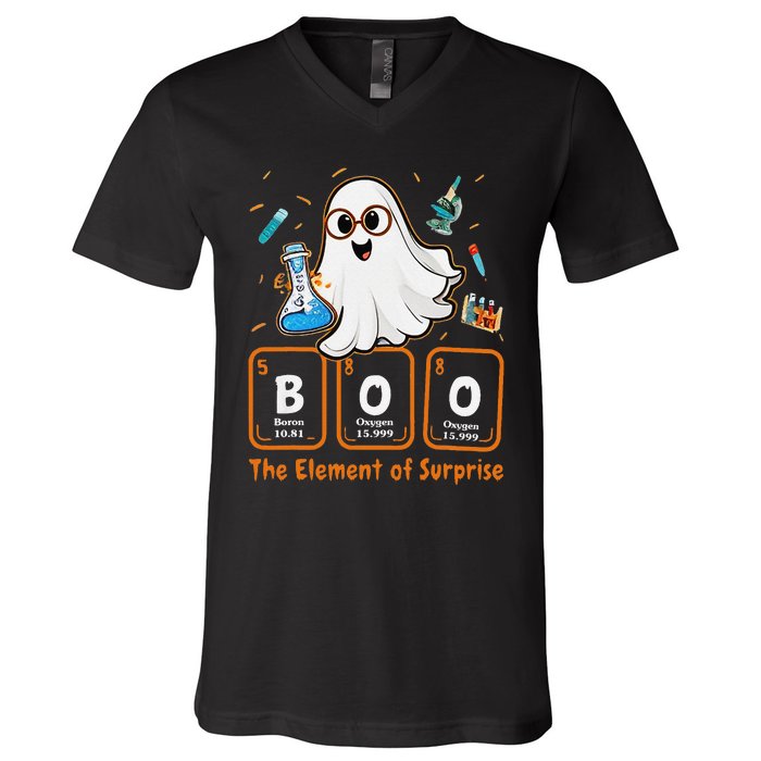 Chemistry Boo The Element Of Surprise Funny Periodic Table Gift V-Neck T-Shirt