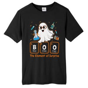 Chemistry Boo The Element Of Surprise Funny Periodic Table Gift Tall Fusion ChromaSoft Performance T-Shirt