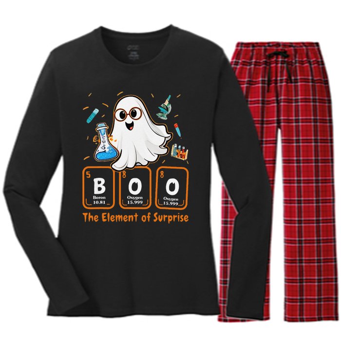 Chemistry Boo The Element Of Surprise Funny Periodic Table Gift Women's Long Sleeve Flannel Pajama Set 