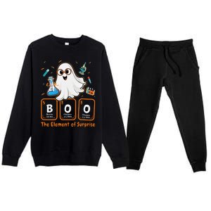 Chemistry Boo The Element Of Surprise Funny Periodic Table Gift Premium Crewneck Sweatsuit Set