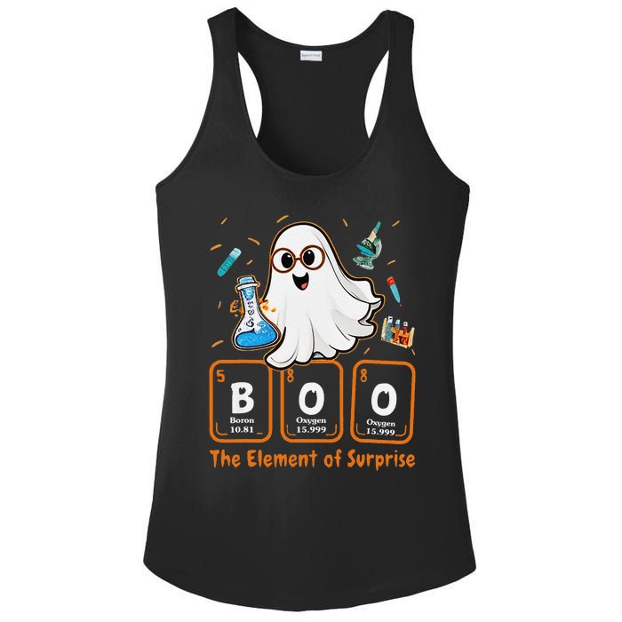 Chemistry Boo The Element Of Surprise Funny Periodic Table Gift Ladies PosiCharge Competitor Racerback Tank