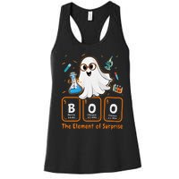 Chemistry Boo The Element Of Surprise Funny Periodic Table Gift Women's Racerback Tank