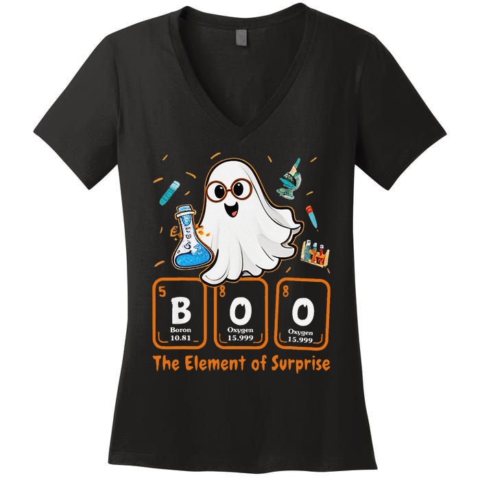 Chemistry Boo The Element Of Surprise Funny Periodic Table Gift Women's V-Neck T-Shirt