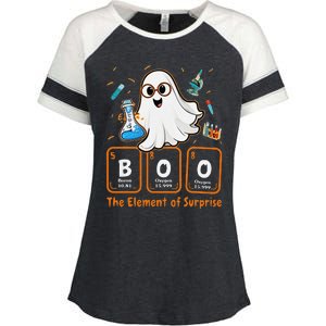 Chemistry Boo The Element Of Surprise Funny Periodic Table Gift Enza Ladies Jersey Colorblock Tee