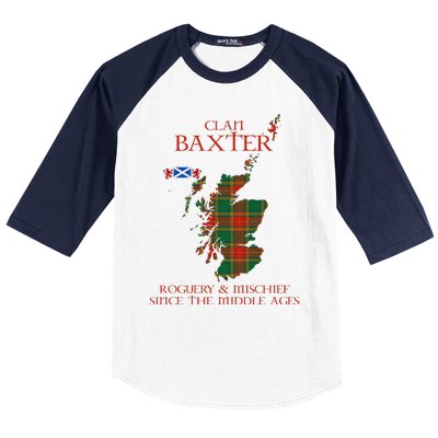 Clan Baxter Tartan Scotland Maps Saltire Lion Rampant Baseball Sleeve Shirt