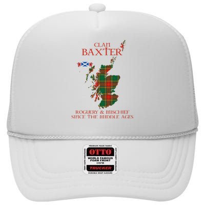 Clan Baxter Tartan Scotland Maps Saltire Lion Rampant High Crown Mesh Back Trucker Hat