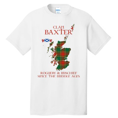 Clan Baxter Tartan Scotland Maps Saltire Lion Rampant Tall T-Shirt