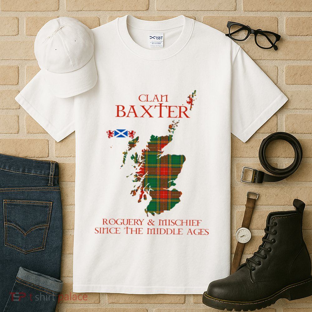 Clan Baxter Tartan Scotland Maps Saltire Lion Rampant Tall T-Shirt