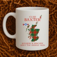Clan Baxter Tartan Scotland Maps Saltire Lion Rampant Mug