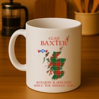 Clan Baxter Tartan Scotland Maps Saltire Lion Rampant Mug