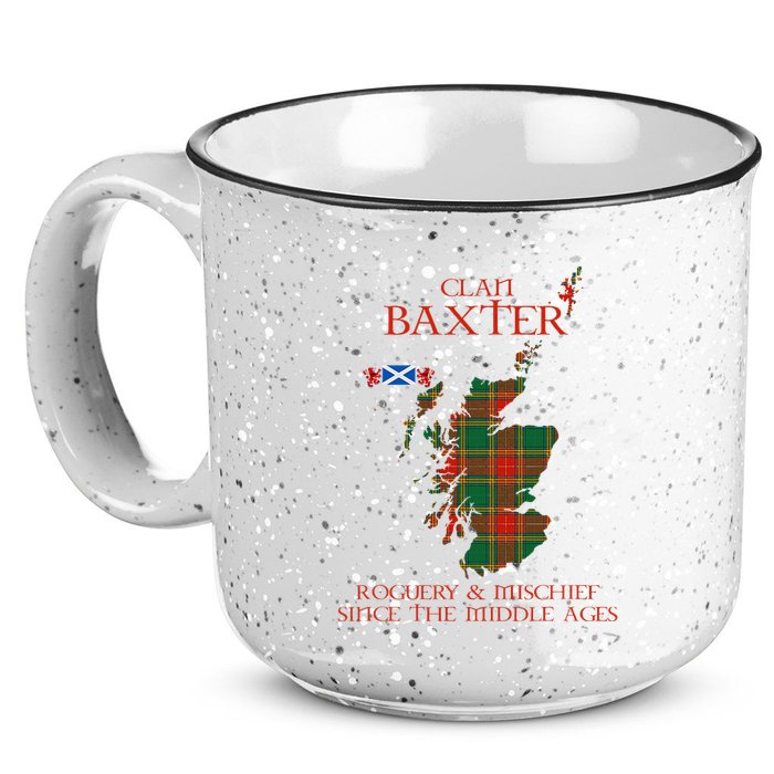 Clan Baxter Tartan Scotland Maps Saltire Lion Rampant 15oz Campfire Ceramic Mug