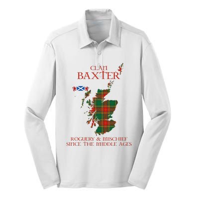 Clan Baxter Tartan Scotland Maps Saltire Lion Rampant Silk Touch Performance Long Sleeve Polo