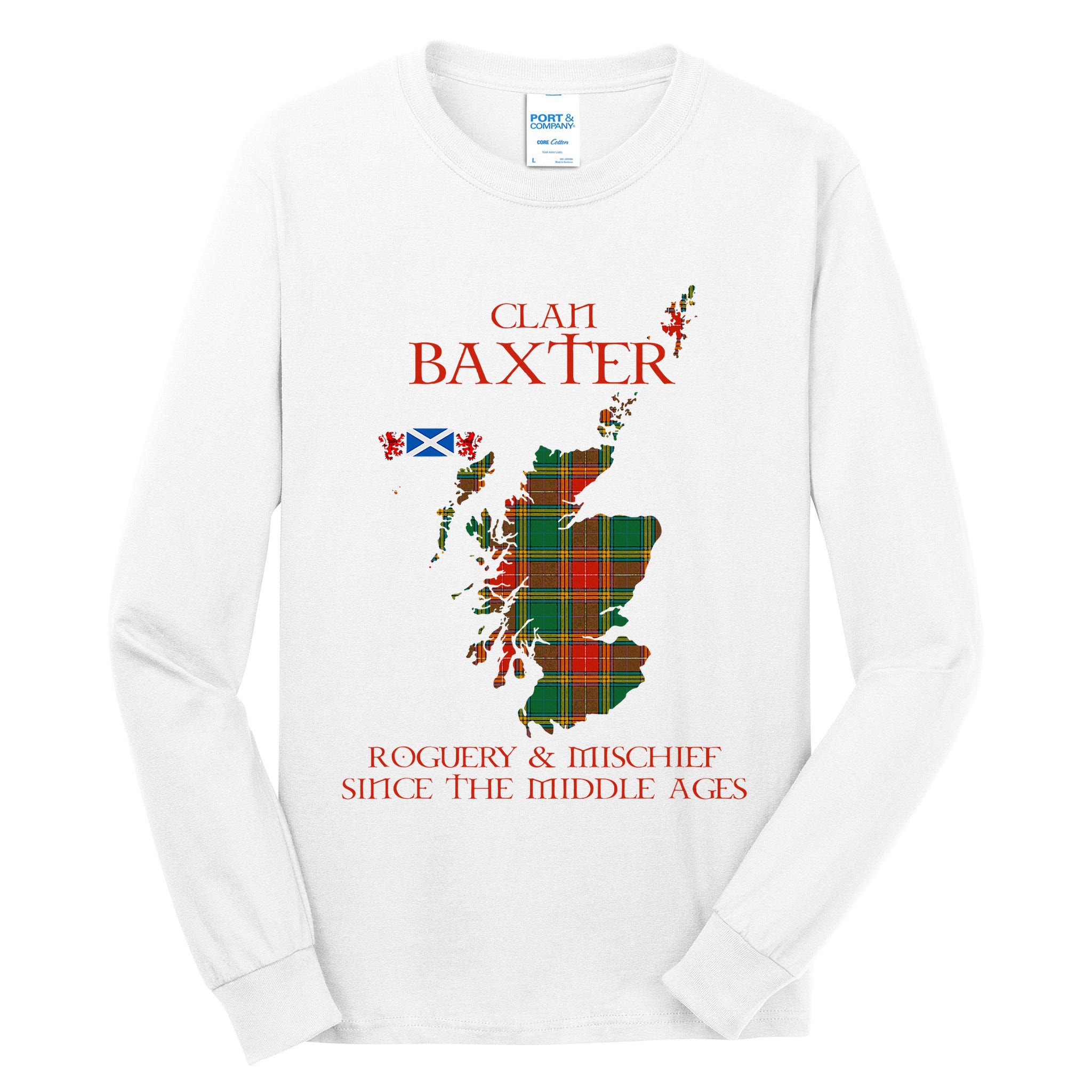 Clan Baxter Tartan Scotland Maps Saltire Lion Rampant Tall Long Sleeve T-Shirt