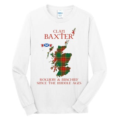 Clan Baxter Tartan Scotland Maps Saltire Lion Rampant Tall Long Sleeve T-Shirt