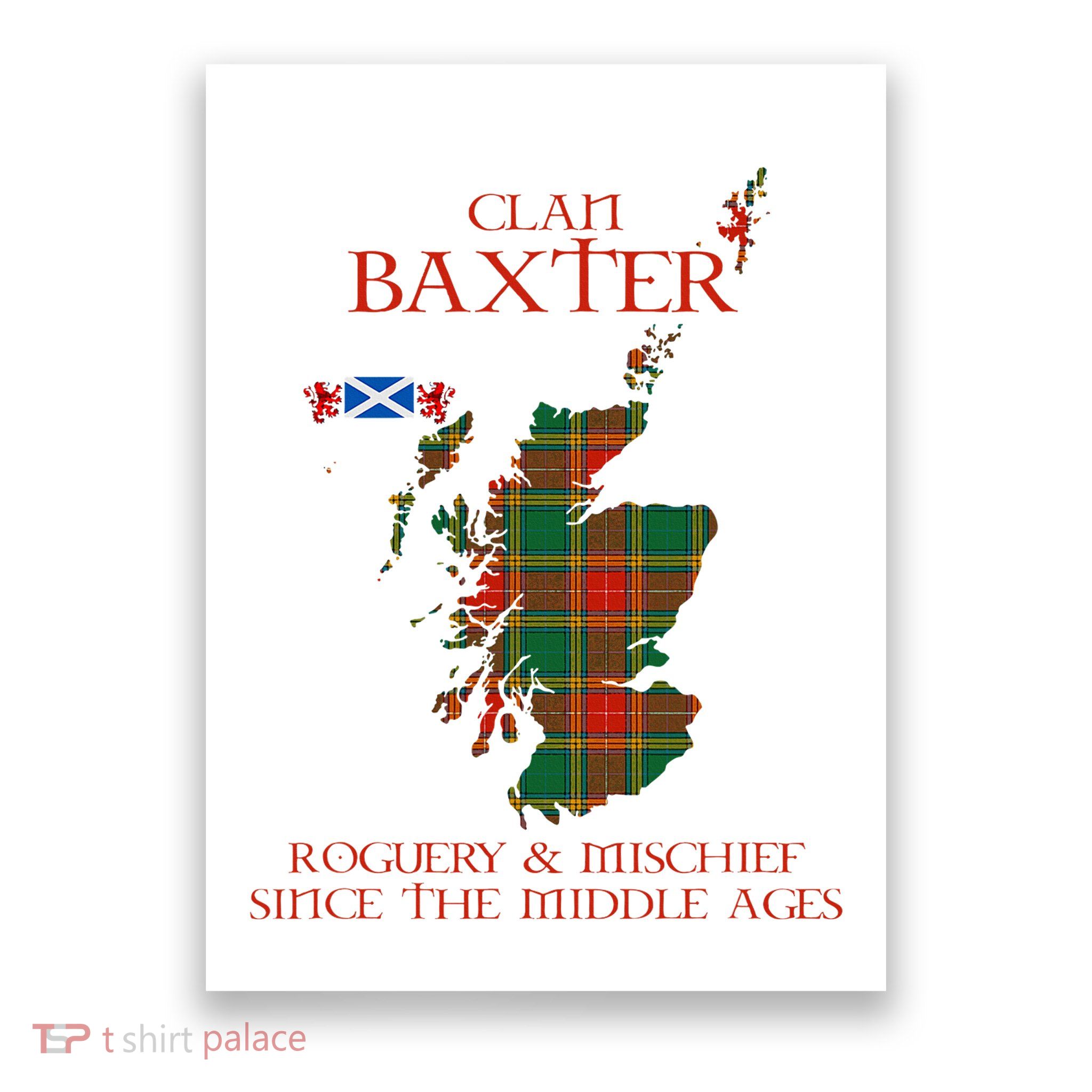 Clan Baxter Tartan Scotland Maps Saltire Lion Rampant Poster