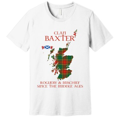 Clan Baxter Tartan Scotland Maps Saltire Lion Rampant Premium T-Shirt