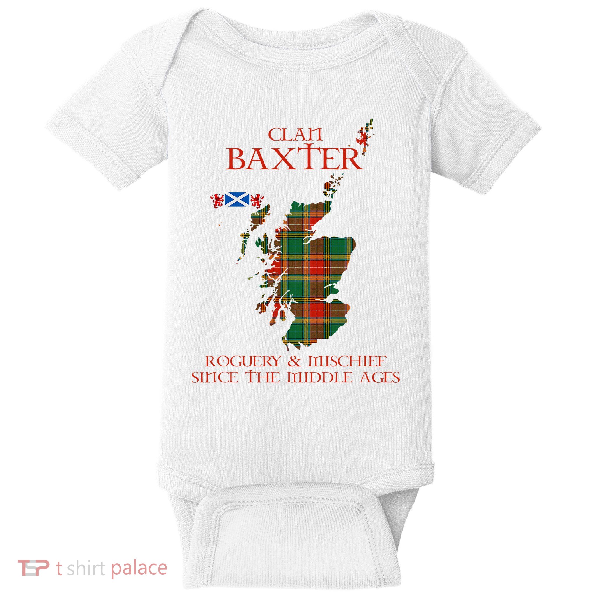 Clan Baxter Tartan Scotland Maps Saltire Lion Rampant Baby Bodysuit