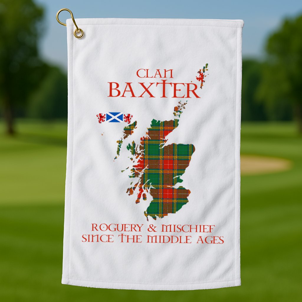 Clan Baxter Tartan Scotland Maps Saltire Lion Rampant Golf Towel