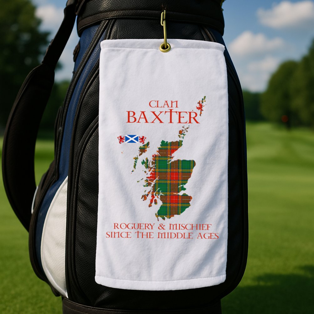 Clan Baxter Tartan Scotland Maps Saltire Lion Rampant Golf Towel