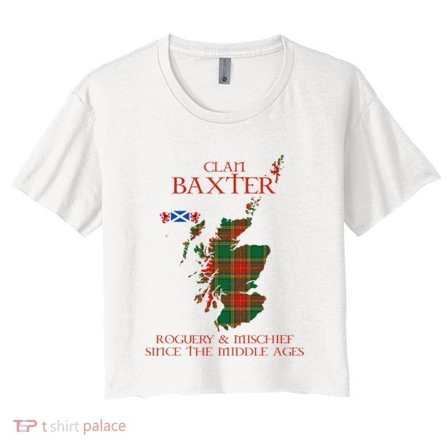 Clan Baxter Tartan Scotland Maps Saltire Lion Rampant Crop Top